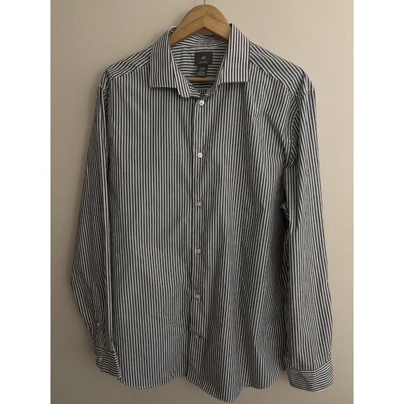 H&M Women’s collared longsleeve shirt regular fit oversize classic gray white XL - Picture 1 of 9